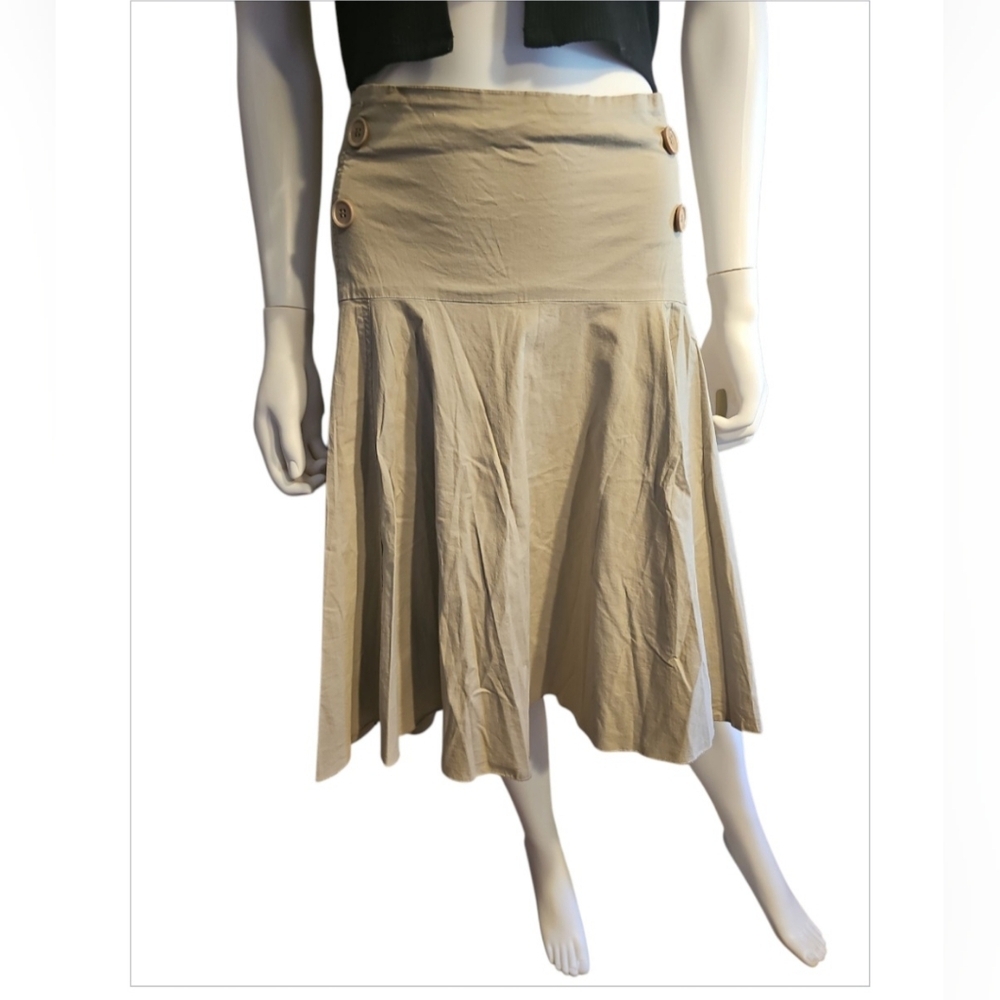 Tan Knee-Length A-Line Pleated Skirt for Work Strech​
